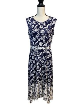 Chaus Navy and White Sleeveless Ruffle Hem Dress Size Medium